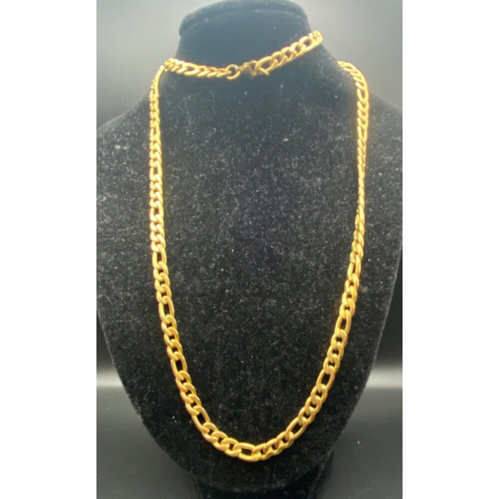Mens Gold Tone Figaro Chain Necklace 24" 5mm  Hip Hop Layer Vintage Stacking - Picture 4 of 6
